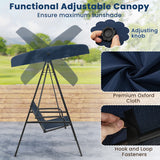 2-Person Outdoor Porch Swing with A-Shaped Metal Stand and Adjustable Canopy-Navy