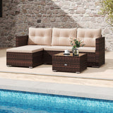 2-Piece Outdoor Wicker Furniture Set with Tempered Glass Coffee Table and Soft Cushions-Beige