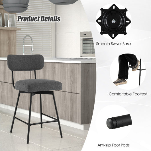 25 Inch 2-Piece Modern Upholstered Bar Stools with Back and Footrests-Gray