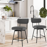 25 Inch 2-Piece Modern Upholstered Bar Stools with Back and Footrests-Gray