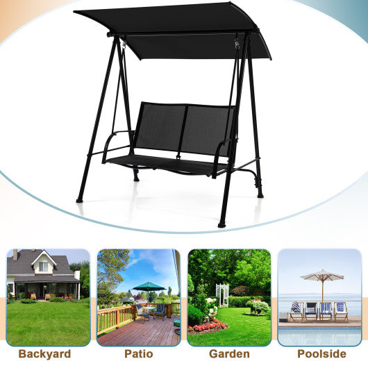 2-Seat Outdoor Canopy Swing with Comfortable Fabric Seat and Heavy-duty Metal Frame-Black