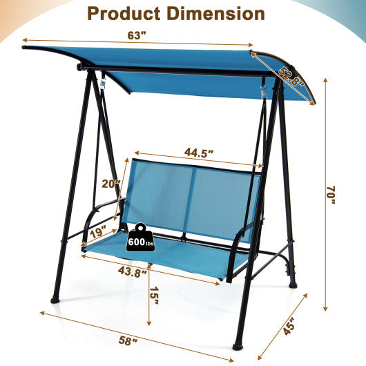 2-Seat Outdoor Canopy Swing with Comfortable Fabric Seat and Heavy-duty Metal Frame-Navy