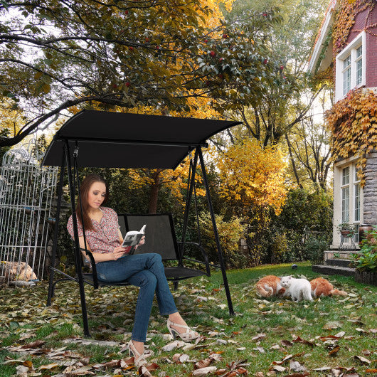 2-Seat Outdoor Canopy Swing with Comfortable Fabric Seat and Heavy-duty Metal Frame-Black