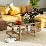 2-Tier Coffee Table with Storage and Tempered Glass Tabletop-Brown