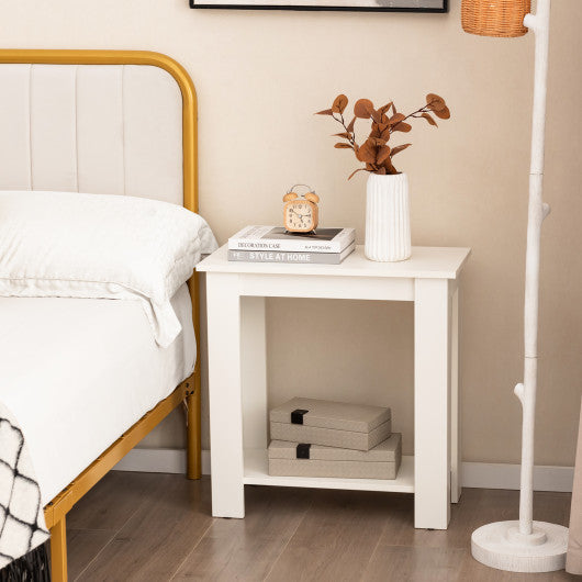2-Tier Modern Compact End Table with Storage Shelf-White