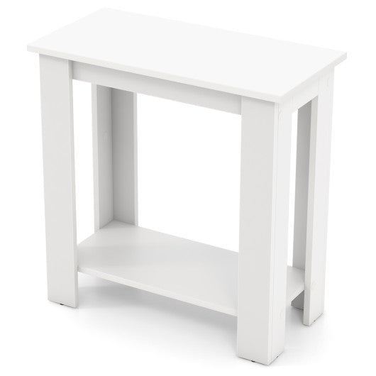 2-Tier Modern Compact End Table with Storage Shelf-White