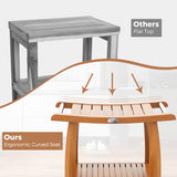 2-Tier Teak Wood Shower Bench Shower Stool with Curved Seat and Handles