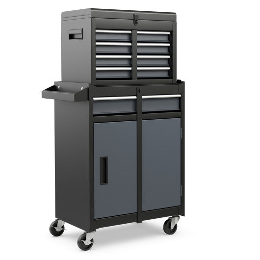 2-in-1 Rolling Tool Chest with 5 Sliding Lockable Drawers-Black & Gray