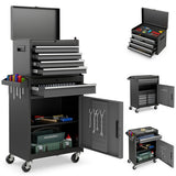 2-in-1 Rolling Tool Chest with 5 Sliding Lockable Drawers-Black & Gray