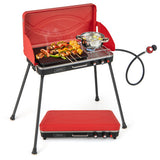 2-in-1 Gas Camping Grill and Stove with 4 Detachable Legs-Red