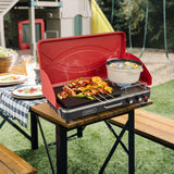 2-in-1 Gas Camping Grill and Stove with 4 Detachable Legs-Red