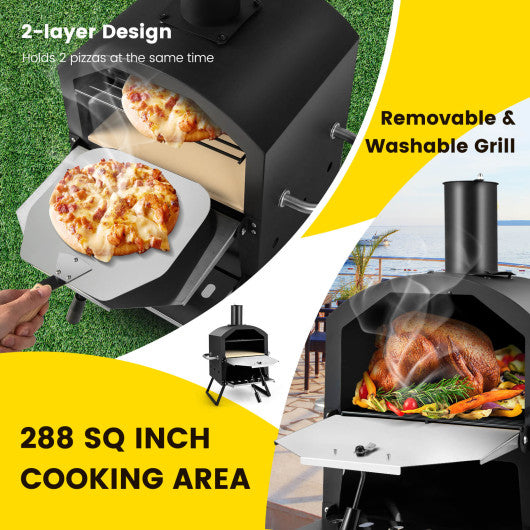 Outdoor Pizza Oven with Anti-scalding Handles and Foldable Legs-Black