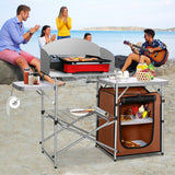 Foldable Outdoor BBQ Portable Grilling Table With Windscreen Bag