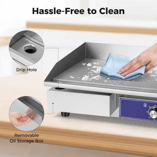 2000W Commercial Stainless Steel Grill with Adjustable Temp Control and Accessories-Silver