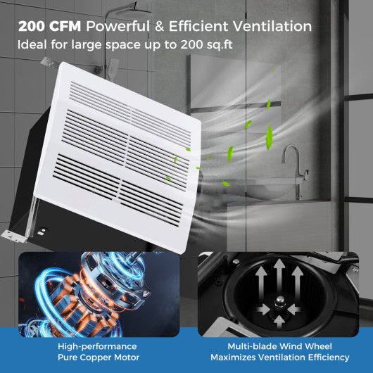 200 CFM Bathroom Exhaust Fan with Metal Housing and 6 Inches Duct for 200 Sq.Ft