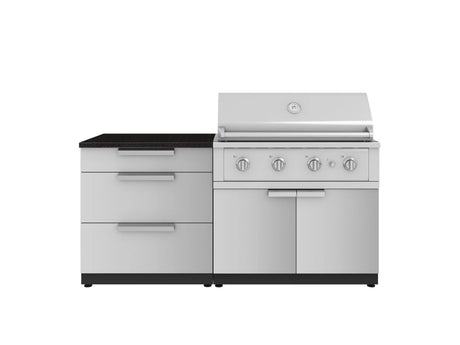 Outdoor Kitchen Stainless-Steel 4 Piece Cabinet Set with 3 Drawer, Grill Cabinet, Performance Grill, and Countertop