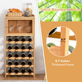20-Bottle Freestanding Bamboo Wine Rack Cabinet with Display Shelf and Glass Hanger-Natural