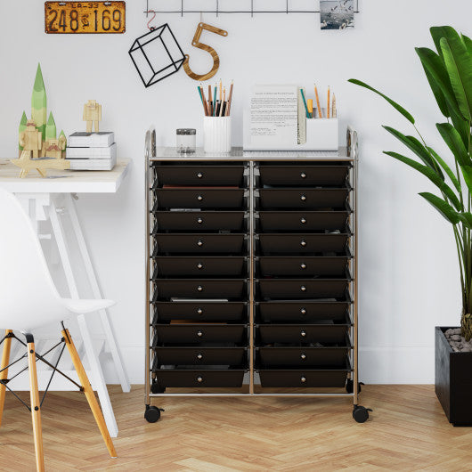 20 Drawers Storage Rolling Cart Studio Organizer-Black