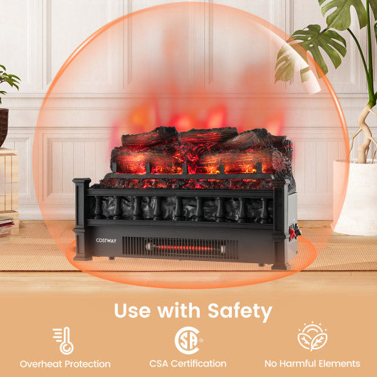 20 Inch Electric Fireplace Heater with Realistic Pinewood Ember Bed-Black