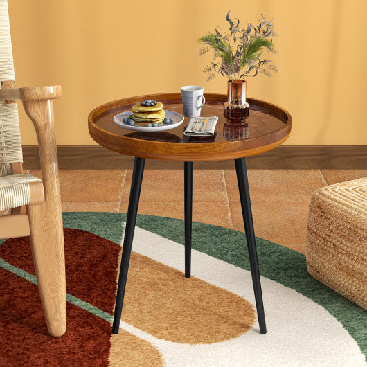 20 Inch Round End Table with Sea Shell Decoration and Epoxy Resin Finish-Brown