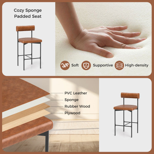 20 Inch Upholstered Bar Stools Set of 2 Counter Height Bar Chairs with  Backrest-Brown