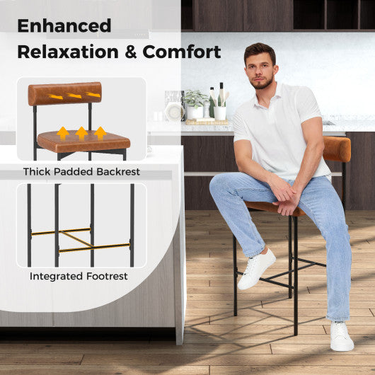 20 Inch Upholstered Bar Stools Set of 2 Counter Height Bar Chairs with  Backrest-Brown
