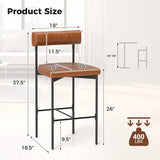 20 Inch Upholstered Bar Stools Set of 2 Counter Height Bar Chairs with  Backrest-Brown