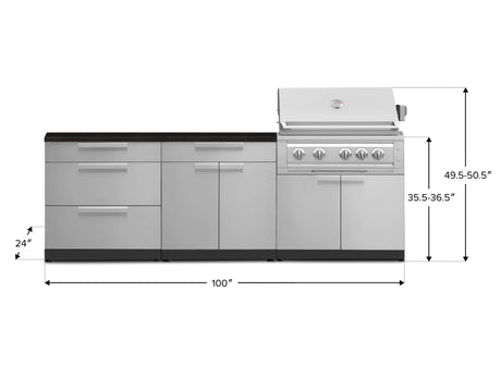 Outdoor Kitchen Stainless-Steel 5 Piece Cabinet Set with 3 Drawer, 2-Door with Drawer, Grill Cabinet, Platinum Grill and Countertop