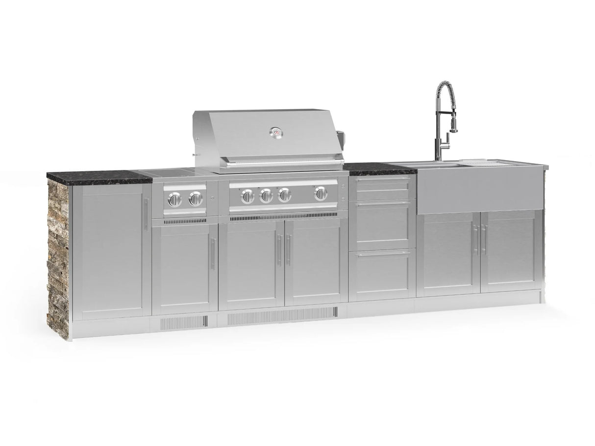 Outdoor Kitchen Signature Series 10 Piece Cabinet Set with 1 Door, Dual Side Burner, 3 Drawer, Sink, Grill and Grill Cabinet