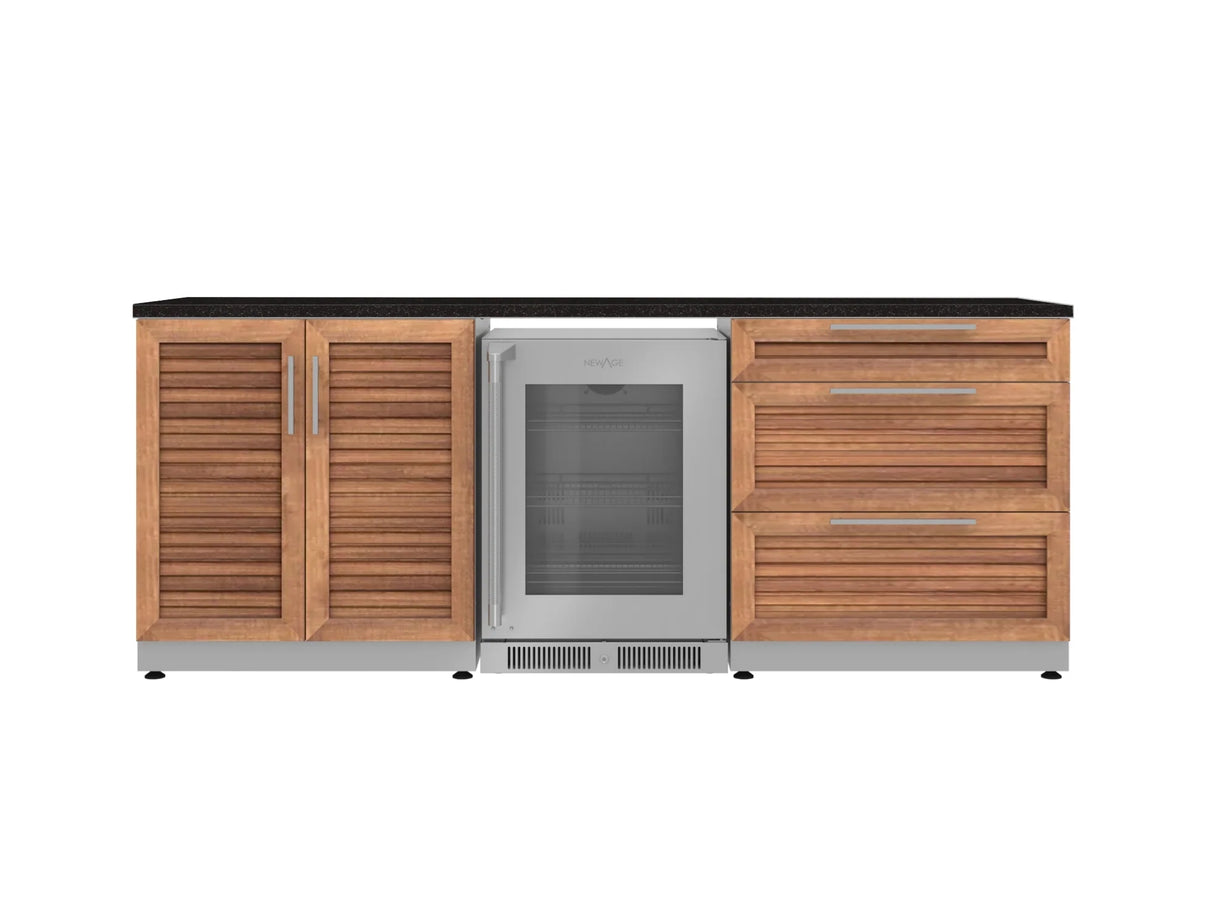 Outdoor Kitchen Stainless Steel 5 Piece Cabinet Set with 3-Drawer, 2-Door Cabinet, Countertops and Fridge