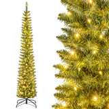 5/6/7/8/9 Feet Pre-lit Pencil Artificial Christmas Tree with 150/180/200//300/400 Warm White LED Lights-7 ft