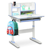 Kids Multifunctional Writing Desk with Tilt Desktop and Book Shelf-Blue