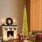 5/6/7/8/9 Feet Pre-lit Pencil Artificial Christmas Tree with 150/180/200//300/400 Warm White LED Lights-7 ft