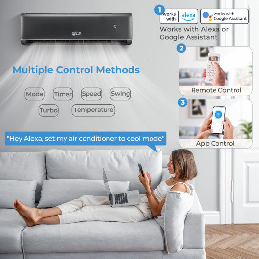 Energy Star Certified 24000 BTU 21 SEER2 208-230V Mini Split Air Conditioner and Heater Gray Wifi Enabled