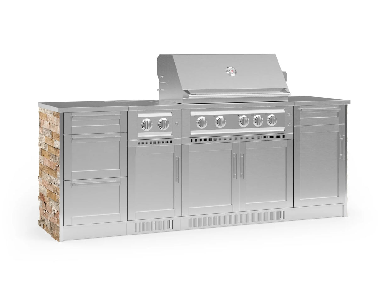 Outdoor Kitchen Signature Series 8 Piece Cabinet Set with Dual Side Burner, 3 Drawer, 1 Door, Platinum Grill and Grill Cabinet