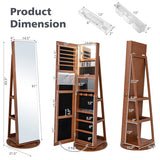 360° Rotating Mirrored Jewelry Cabinet Armoire 3 Color LED Modes Lockable-Dark Brown