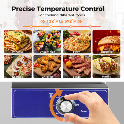 22 Inch Countertop Electric Griddle 2000W 110V Commercial Stainless Steel Grill-Silver
