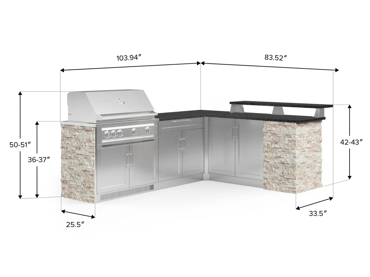 Outdoor Kitchen Signature Series 8 Piece L Shape Cabinet Set with 2 Door, Bar, Platinum Grill and Grill Cabinet