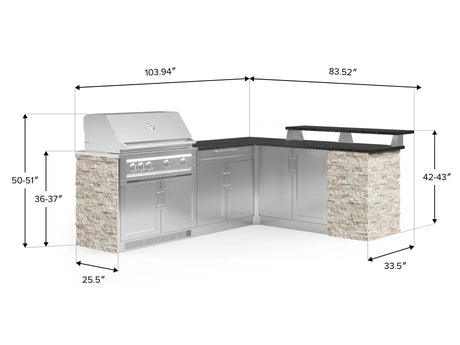 Outdoor Kitchen Signature Series 8 Piece L Shape Cabinet Set with 2 Door, Bar, Platinum Grill and Grill Cabinet