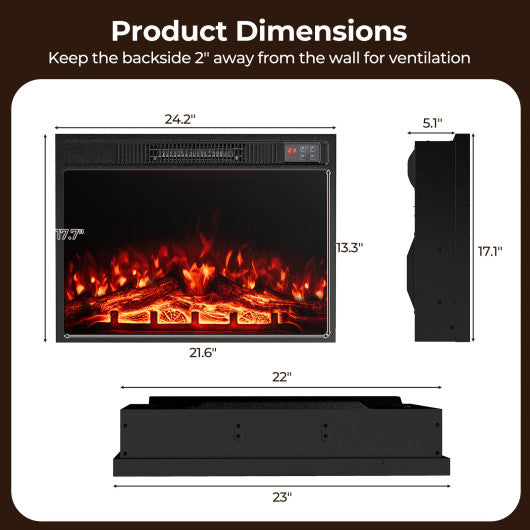 23 Inch Electric Fireplace Insert Fireplace Heater with Adjustable Flame Color