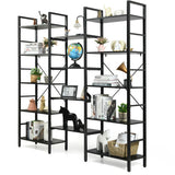 Vintage Triple Wide 5-Tier Bookcase Large Bookshelf Display Storage Shelf-Black