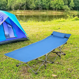 Folding Camping Cot with Side Storage Pocket Detachable Headrest-Blue