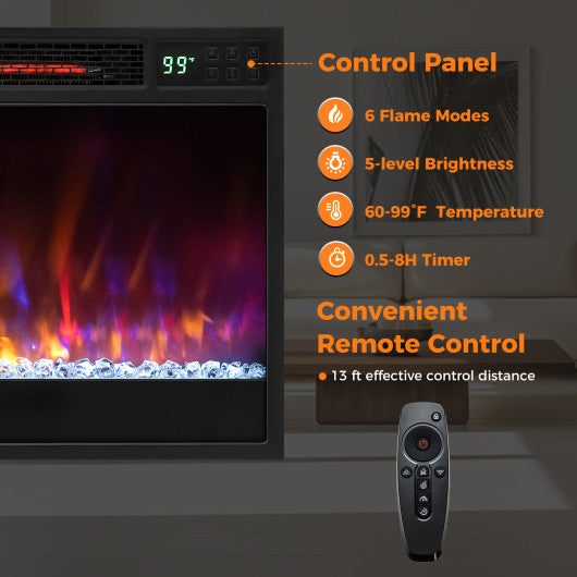 23 Inch 1500W Recessed Electric Fireplace Insert with Remote Control-Black