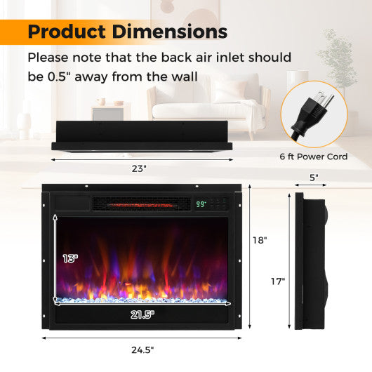 23 Inch 1500W Recessed Electric Fireplace Insert with Remote Control-Black