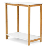 23 Inch Height 2-tier End Table with Bamboo Frame and Bottom Shelf-White