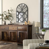 23 Inches x 34 Inches Arched Window Pane Mirror with Metal Frame for Living Room-Black