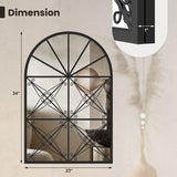 23 Inches x 34 Inches Arched Window Pane Mirror with Metal Frame for Living Room-Black