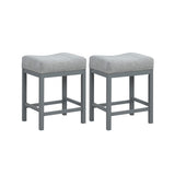 24.5 Inches Linen Fabric Saddle Stools Set of 2 with Cushioned Seat-Gray