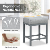 24.5 Inches Linen Fabric Saddle Stools Set of 2 with Cushioned Seat-Gray