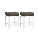 24.5 Inches Linen Fabric Saddle Stools Set of 2 with Cushioned Seat-Black and White